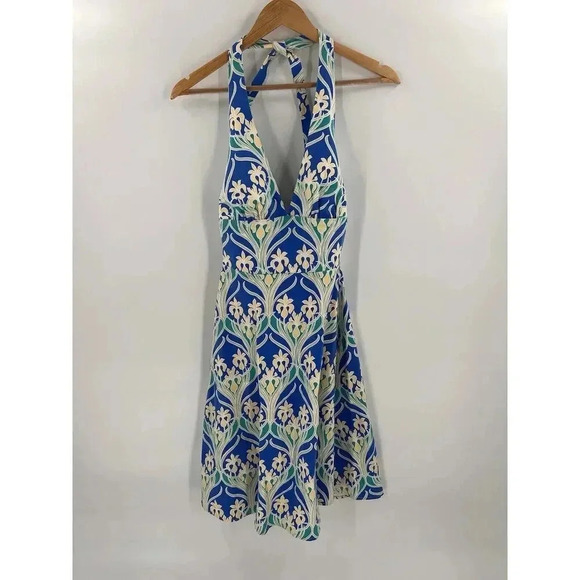 Eva Franco Anthropologie Floral Halter Dress Easy Summer Wear Easy Care Size 6 - Picture 1 of 7